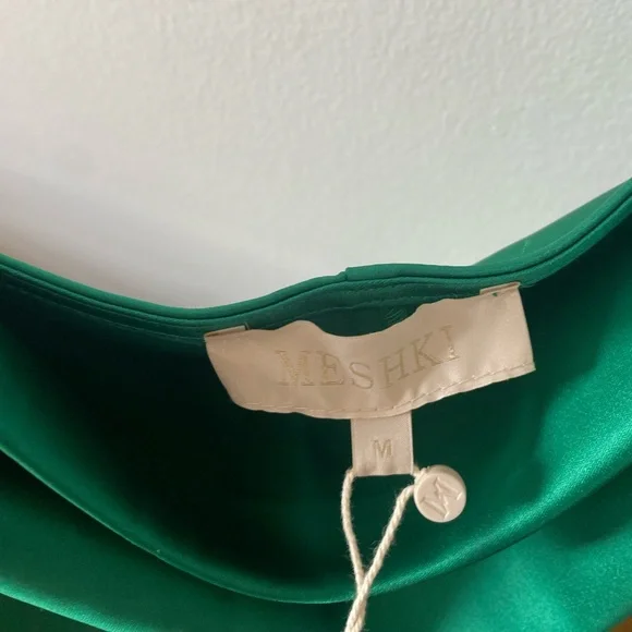 NWT MESHKI Green Cowl Neckline Silk Midi Slip Dress - Picture 9 of 11